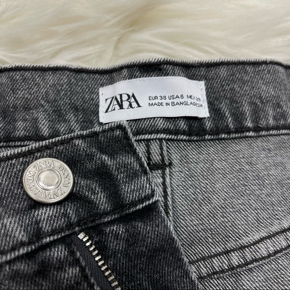ZARA Shorts Denim Jean Distressed Cut Off Raw Fringe Frayed Gray Black Size 6 - Picture 7 of 8